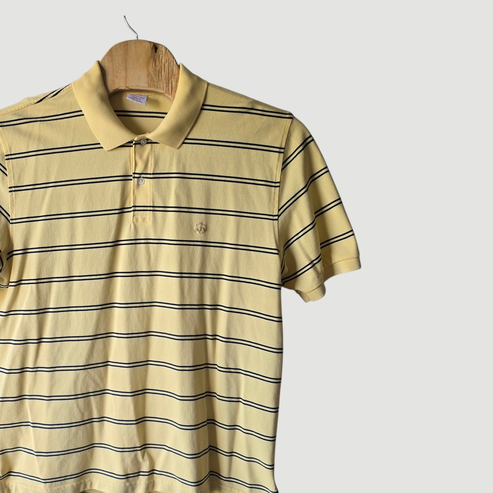 Brooks Brothers Performance Polo Shirt Mens XL Yellow Navy Stripe Original Fit